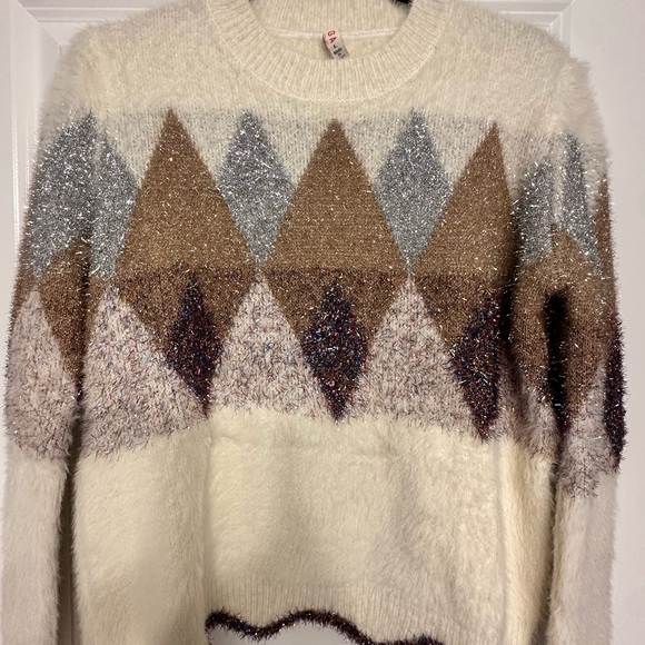RAGA Women's Sweater with Geometric Design - Cream, Brown, Silver - Picture 1 of 5